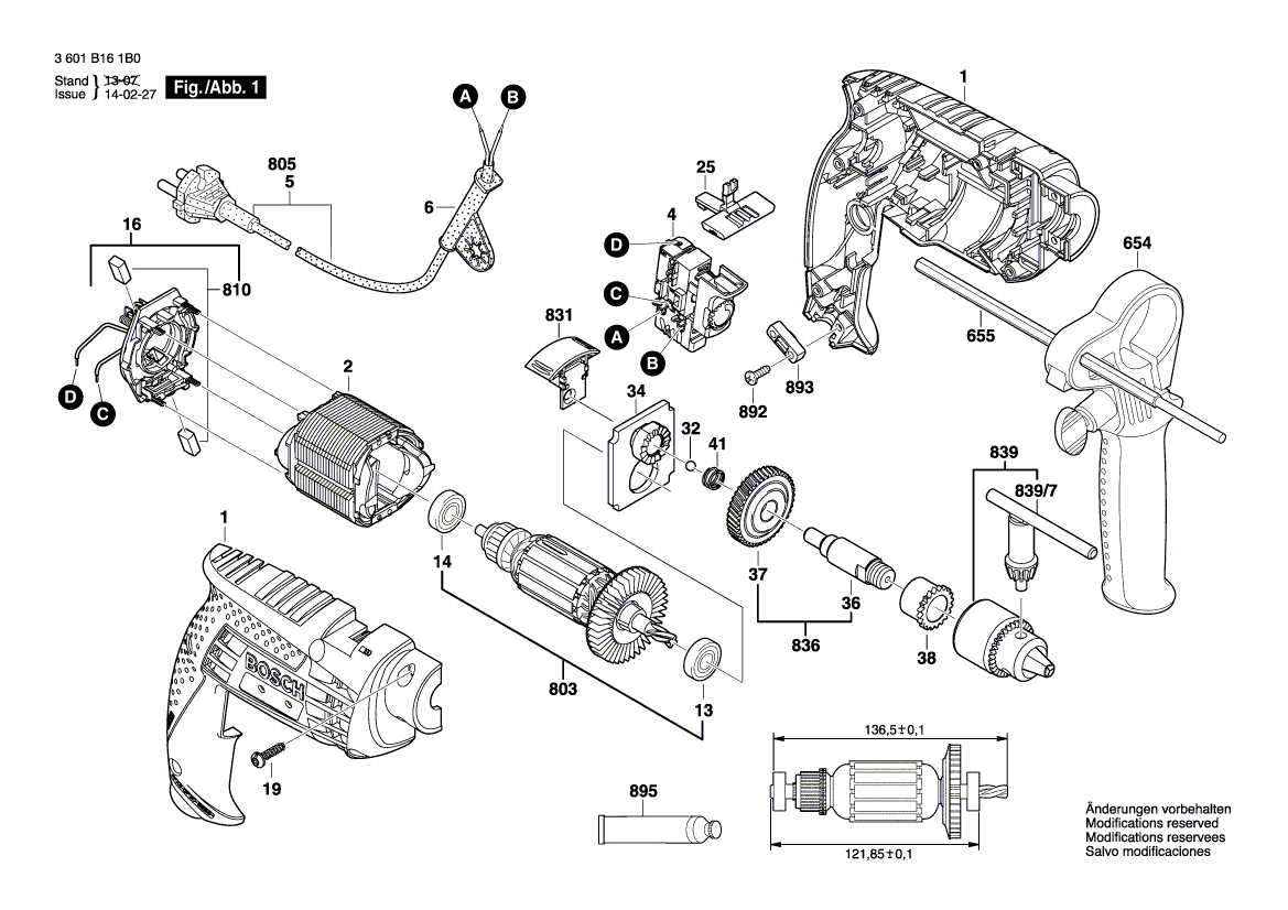 Ny ekte Bosch 160446072V strømforsyningssnor