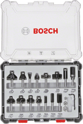 New Genuine Bosch 2607017472 Mixed Router Bit Sets, 15-Pieces