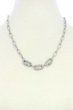 3 Screw Lcok Rhinestone Charm Oval Link Metal Necklace