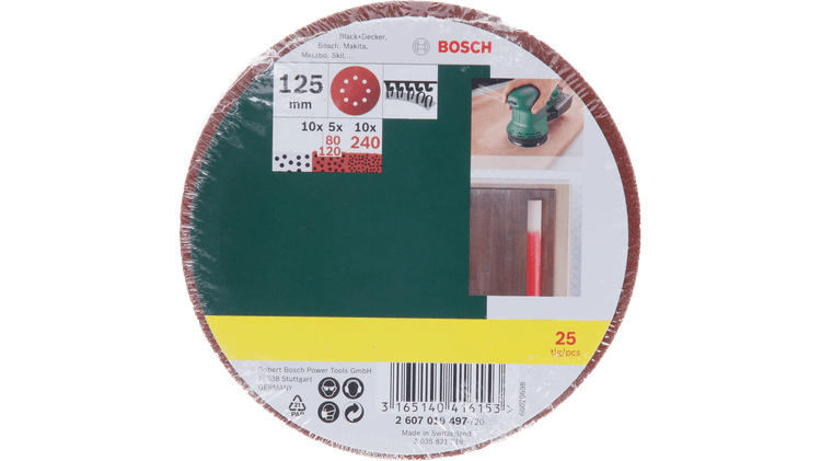 New Genuine Bosch 2607019497 Sanding Sheet Set 125 mm 25-Pieces Mixed Sanding