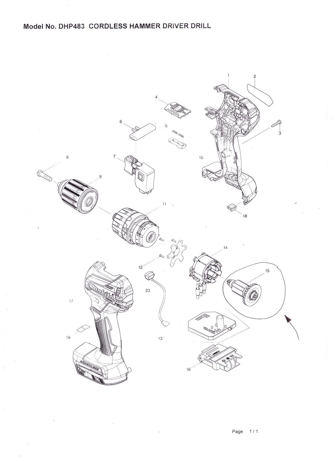 Nieuwe echte Makita 619410-6 Armature Rotor voor DHP483 DDF483