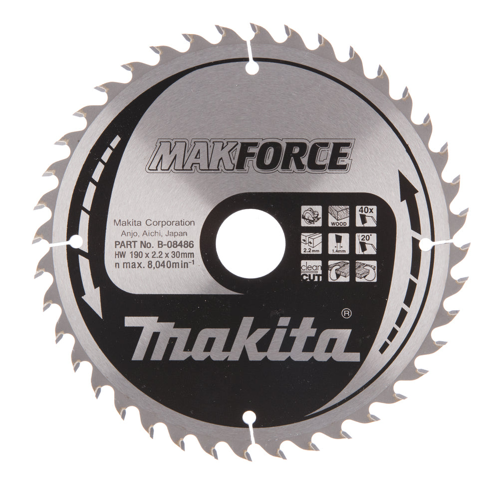 Neue echte Makita B-08486 Kreissäure Blade 190 mm x 30 mm x 2,2 mm 40t