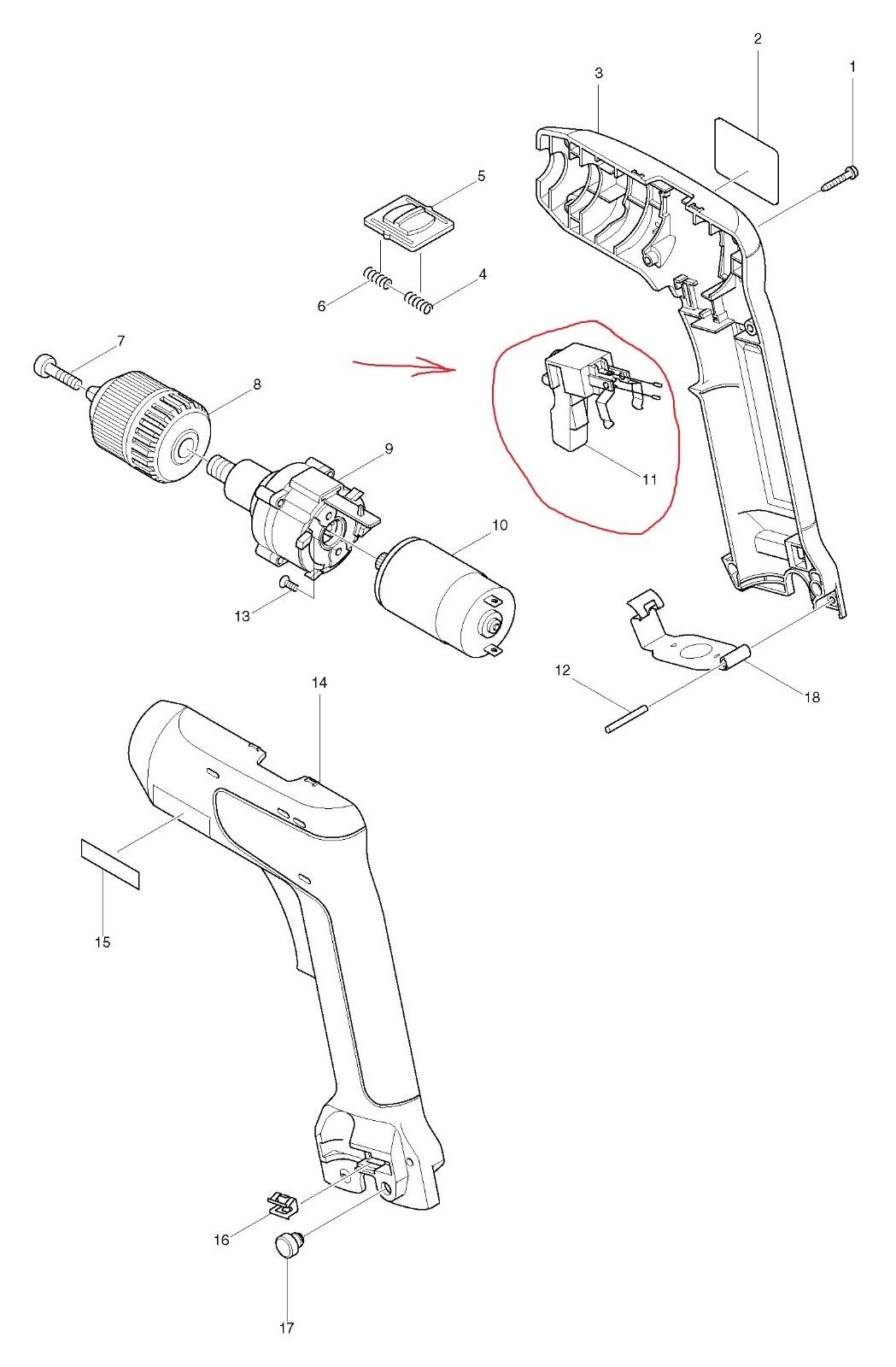 Nieuwe echte Makita 531075-3 Switch Assembly 6071DW 6017D