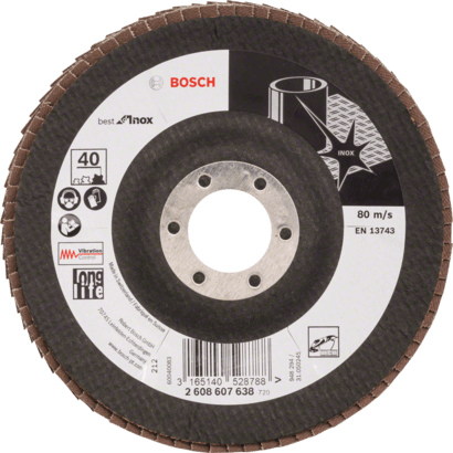 Ny ekte Bosch 2608607638 X581 Best for Inox Flap Discs, vinklet versjon for