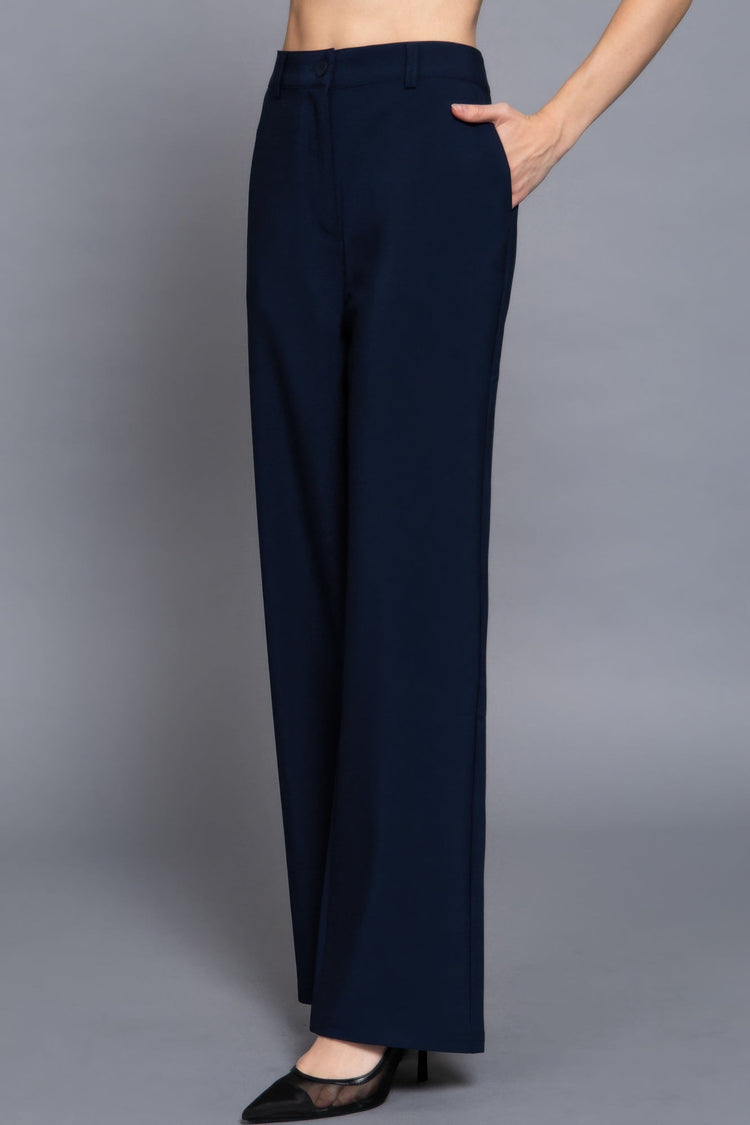 Back elastic straight woven long pants