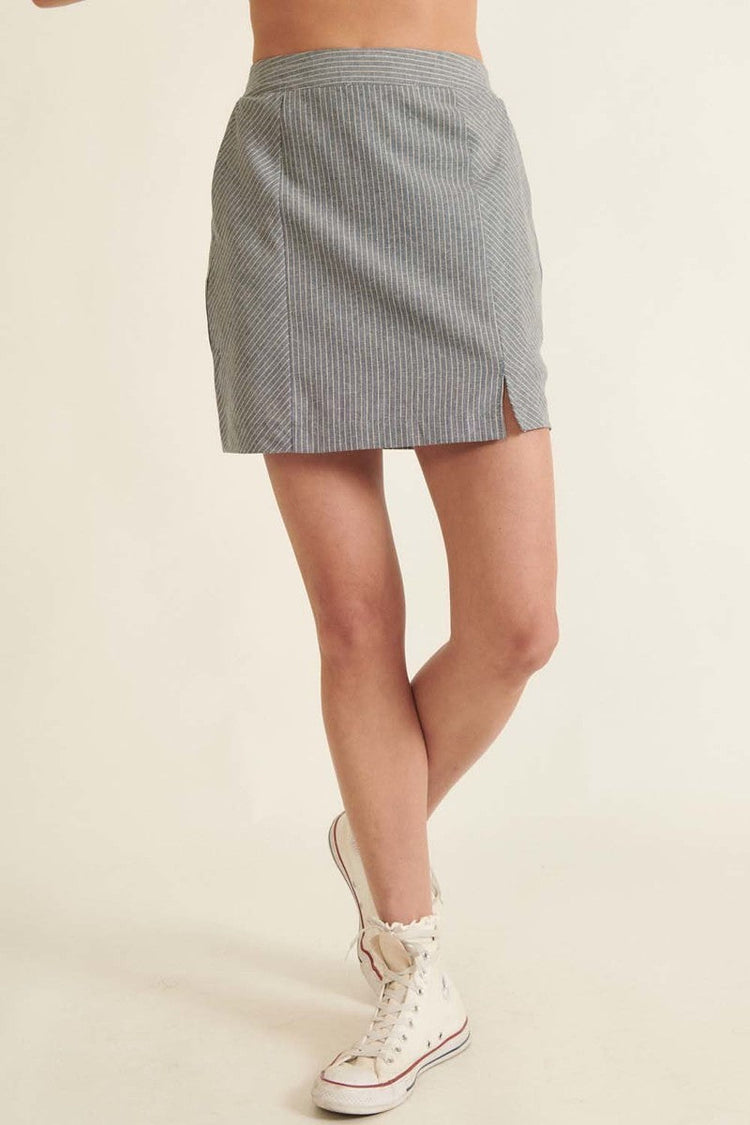 Banded Front Waist Pinstripe Mini Skirt