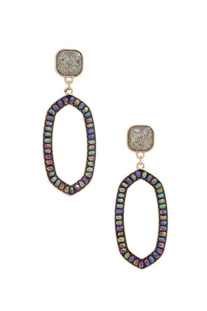 Beaded Oval Post Drop Earring