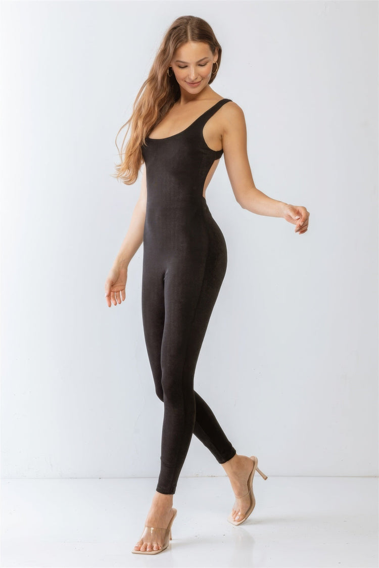 Black Sleeveless Cut-out Detail Slim Fit Jumpsuit & Open Front Long Sleeve Cardigan Set