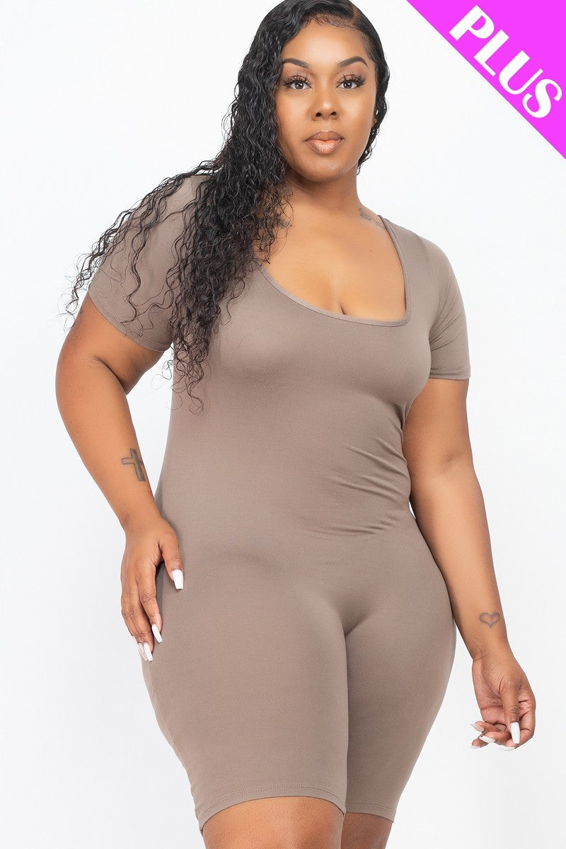 Plus Size Kurzarm Bodycon Jumpsuit 