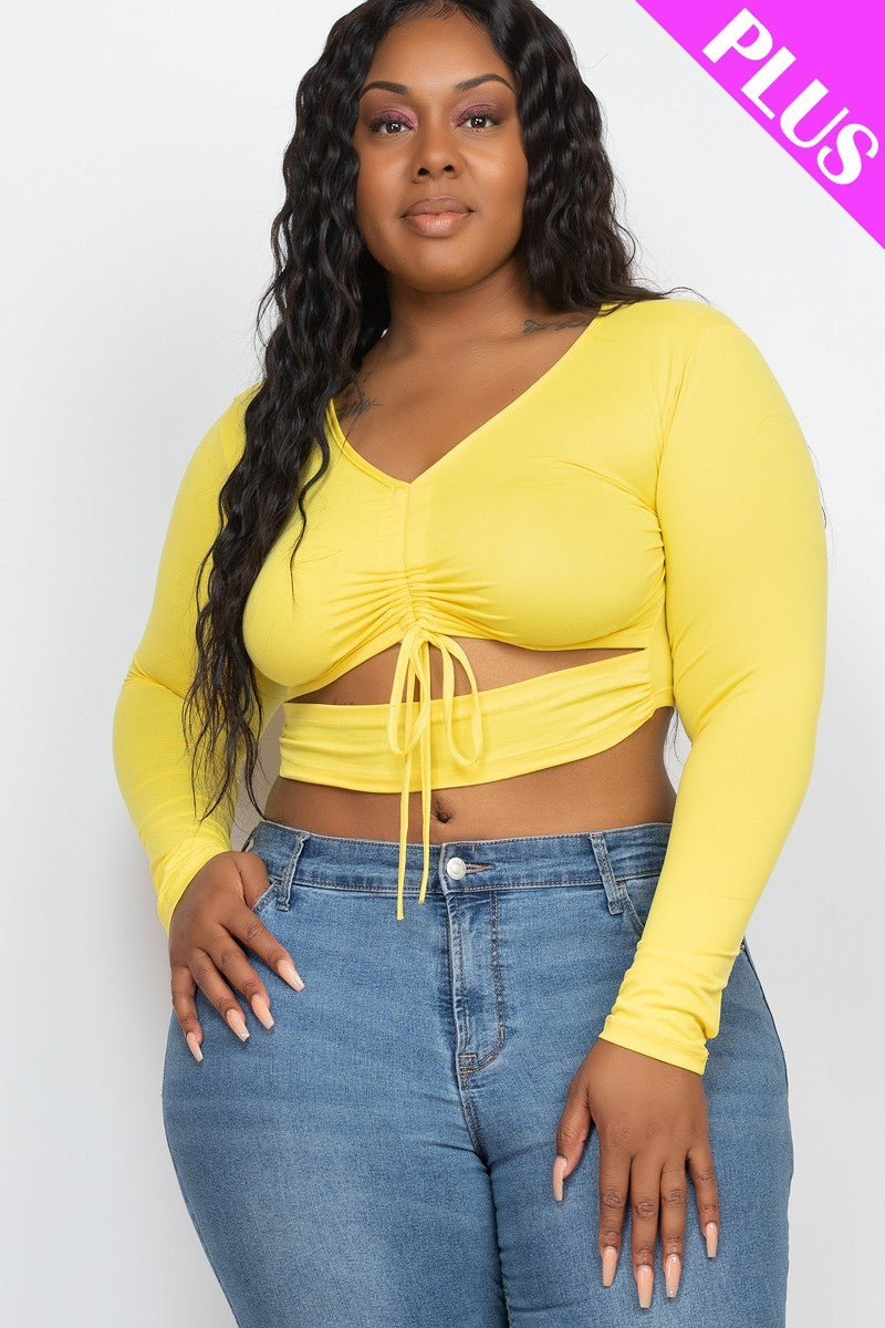 Plus Size Drawstring Ruched Cutout Crop Top