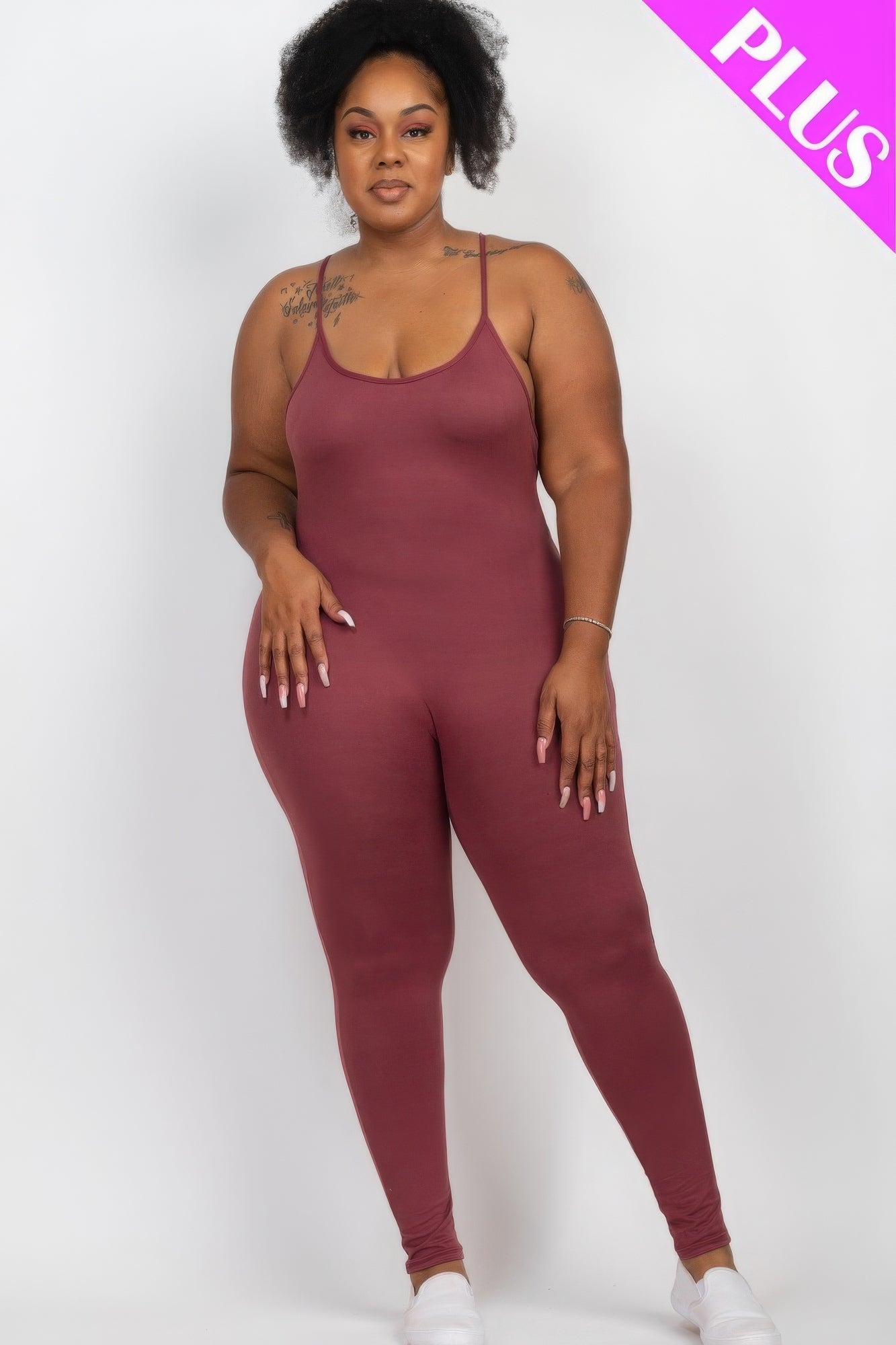 Plus Size Solid Bodycon Cami Jumpsuit