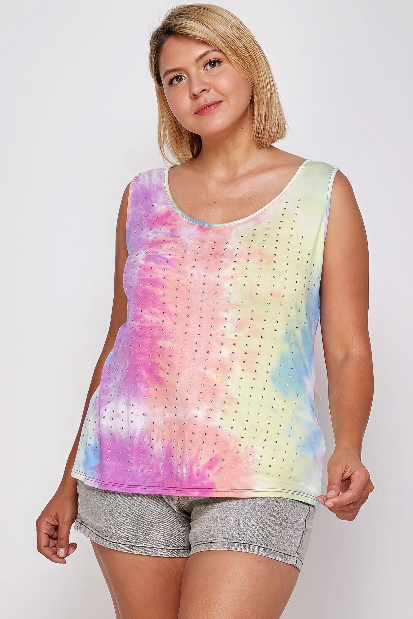 Tie Dye Tank With Studded Detail, Loose Fit, Easy Casual Wear