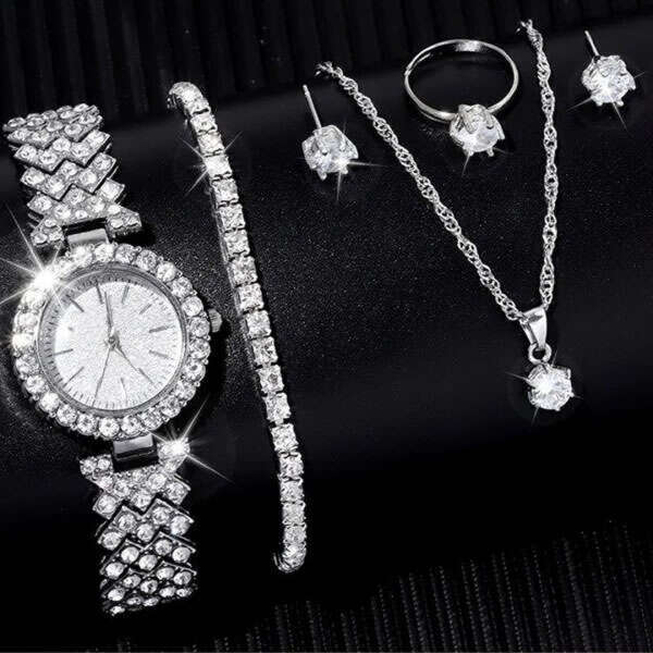 Diamonda - Watch, necklace, ring, earrings + gratis bracelet