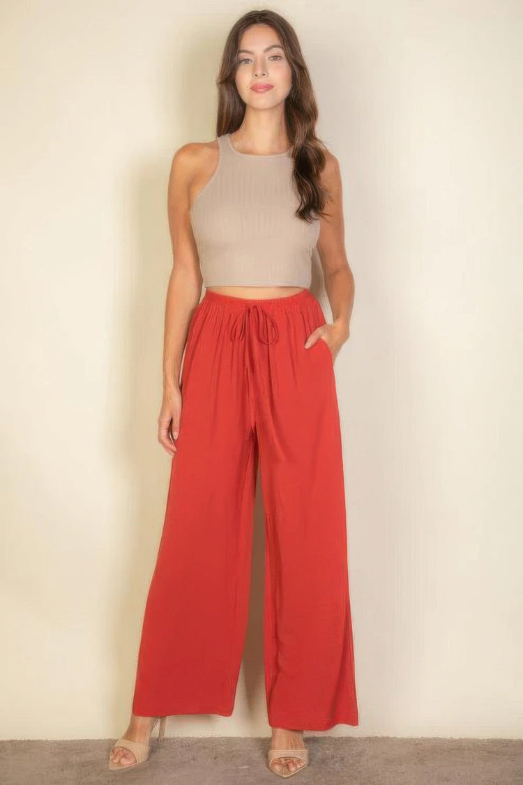 Drawstring Waist Wide Leg Minimalist Pants