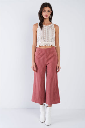 Dusty Rose Pink Cotton Pinstripe Gaucho Pants