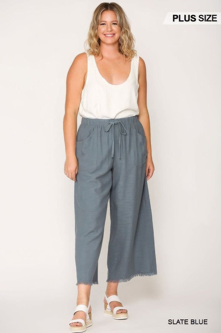 Frayed Wide Leg Pants With Pockets