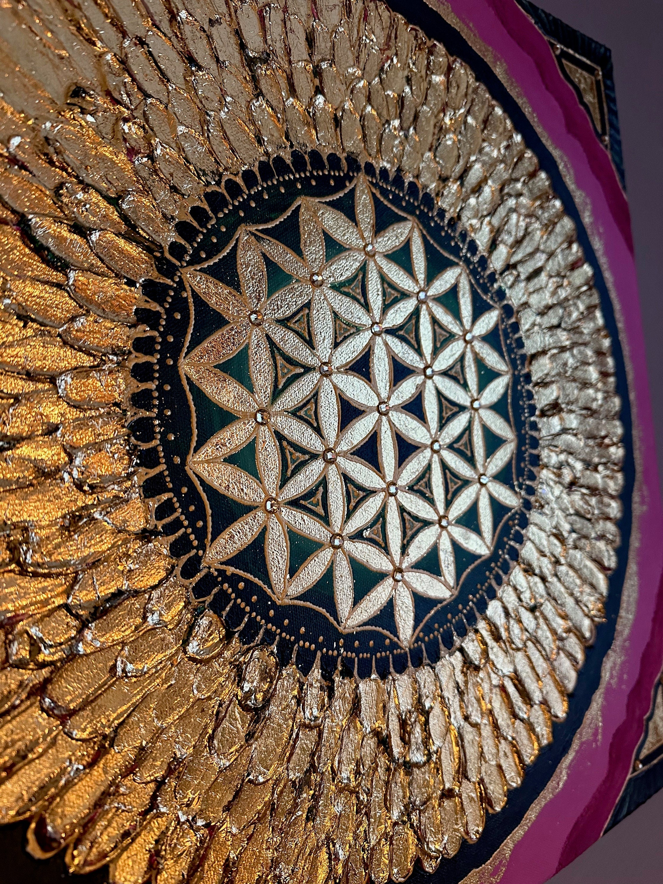 Gold Flower of Life, Angels wing, Sacred Geometry