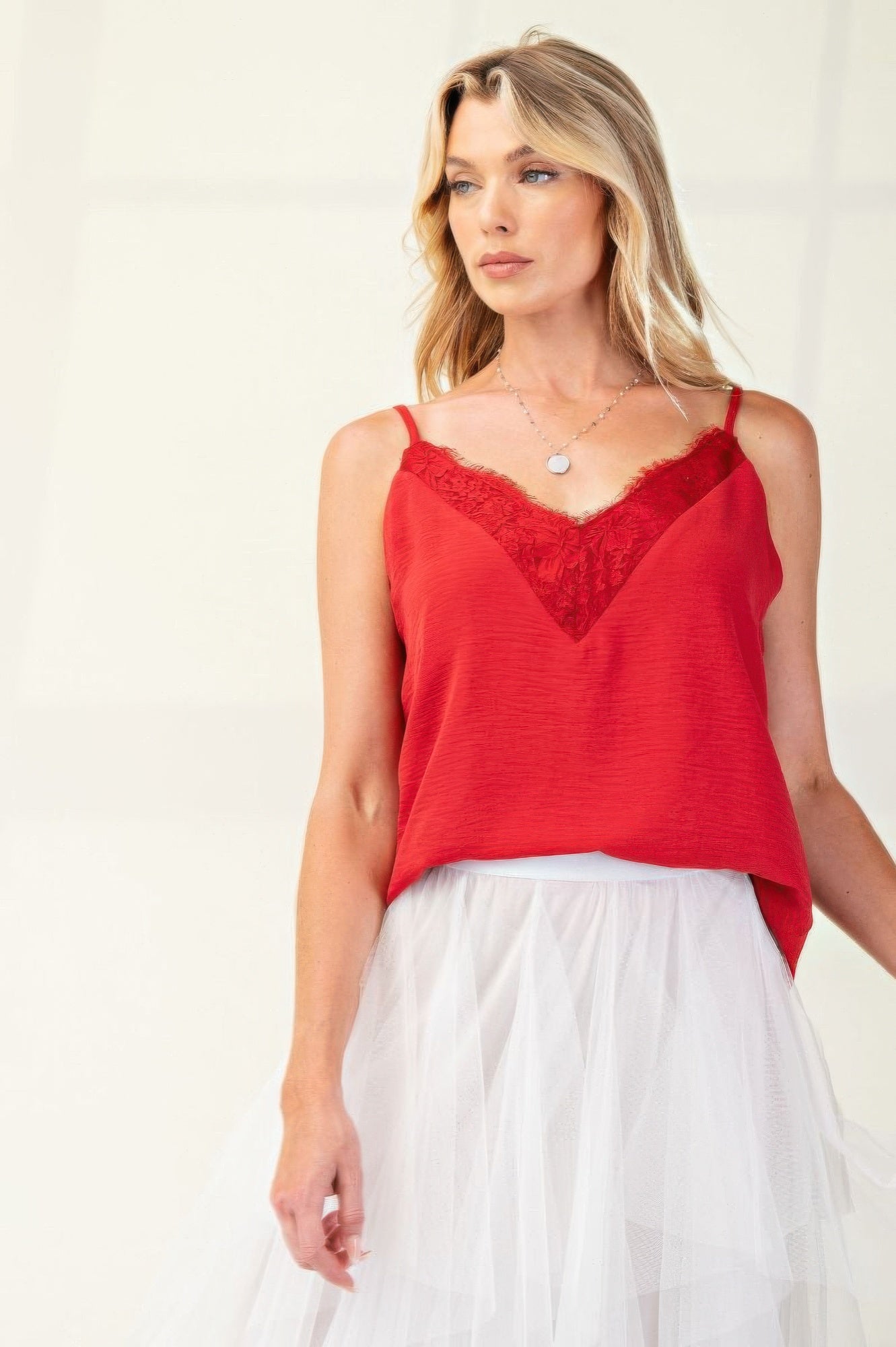 Laced textured poly woven camisole