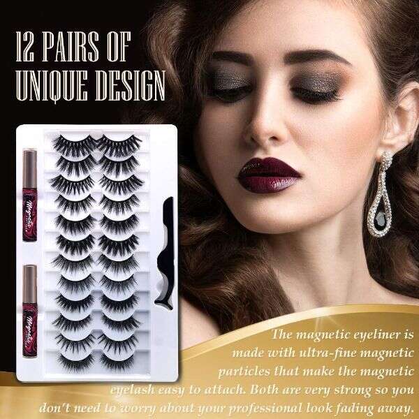 Lola - 12 pairs magnetic eyelashes with eyeliner