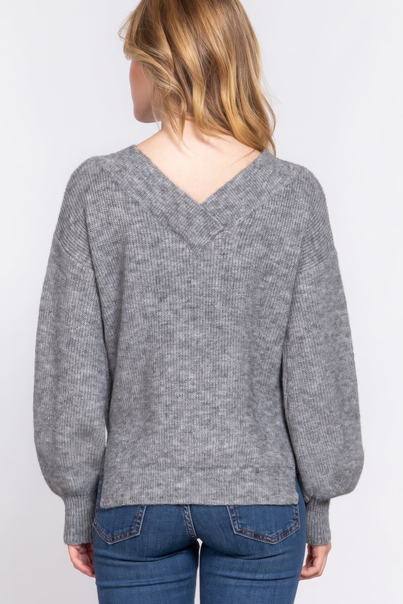 Long Slv Double V-neck Sweater