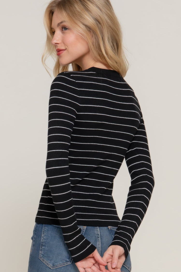 Long slv crew neck stripe sweater