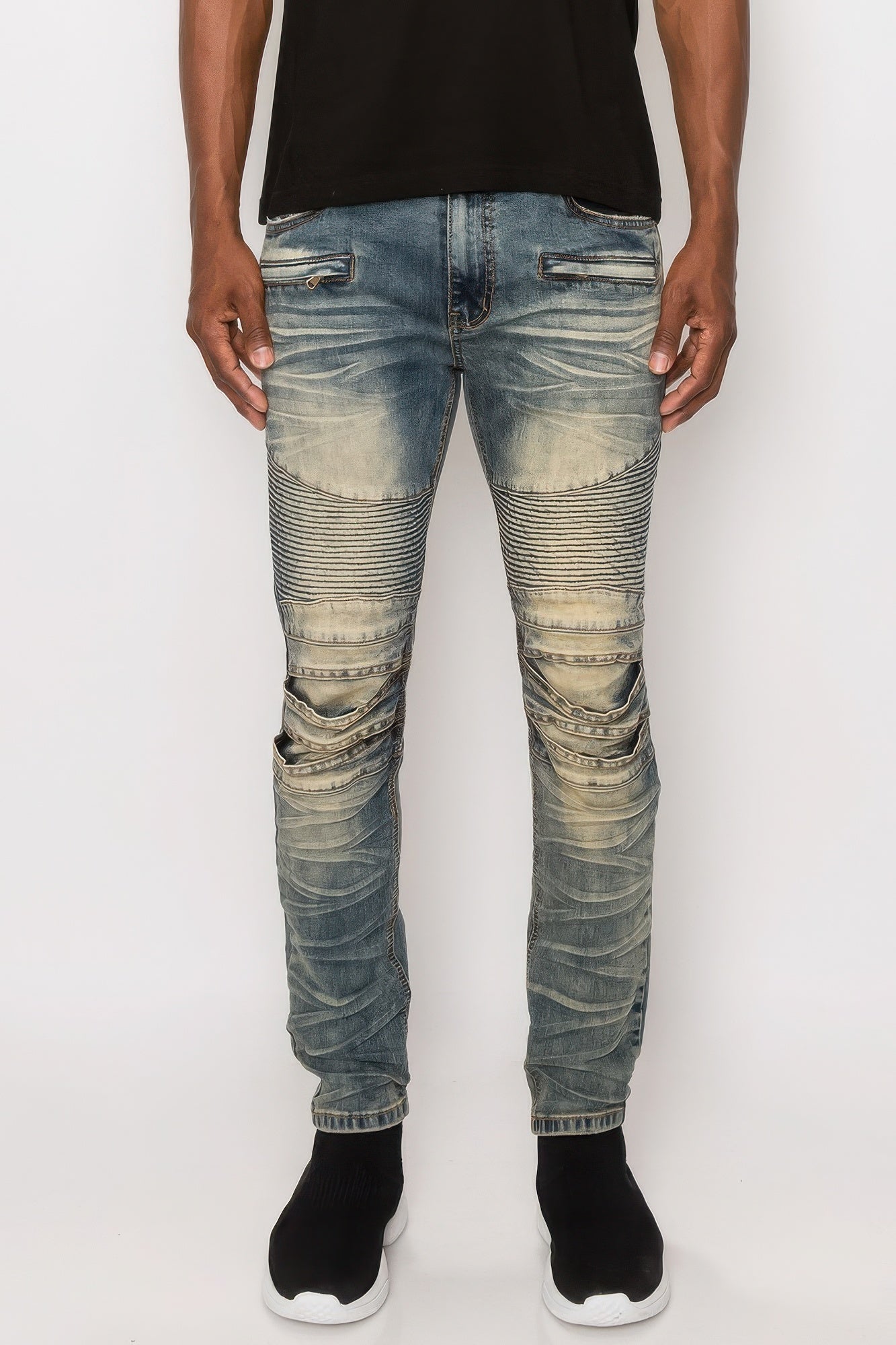 Men Creased Biker Denim Jeans