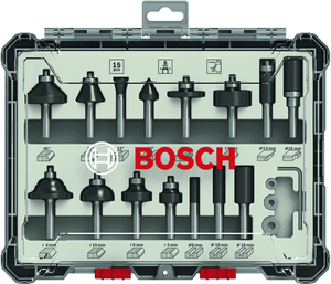 New Genuine Bosch 2607017472 Mixed Router Bit Sets, 15-Pieces