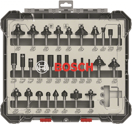 New Genuine Bosch 2607017475 Mixed Router Bit Set, 30-Pieces