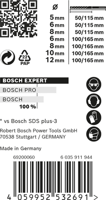 New Genuine Bosch 2608900196 EXPERT SDS plus-7X Hammer Bit Sets For rotary