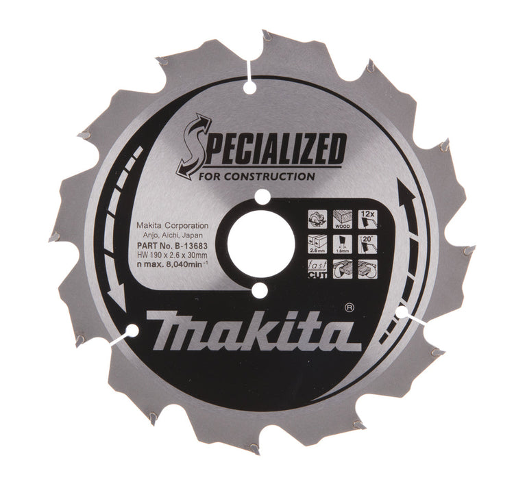 New Genuine Makita B-13683 HM-Saw Blade 190X2.6X30mm 20° 12 Teeth