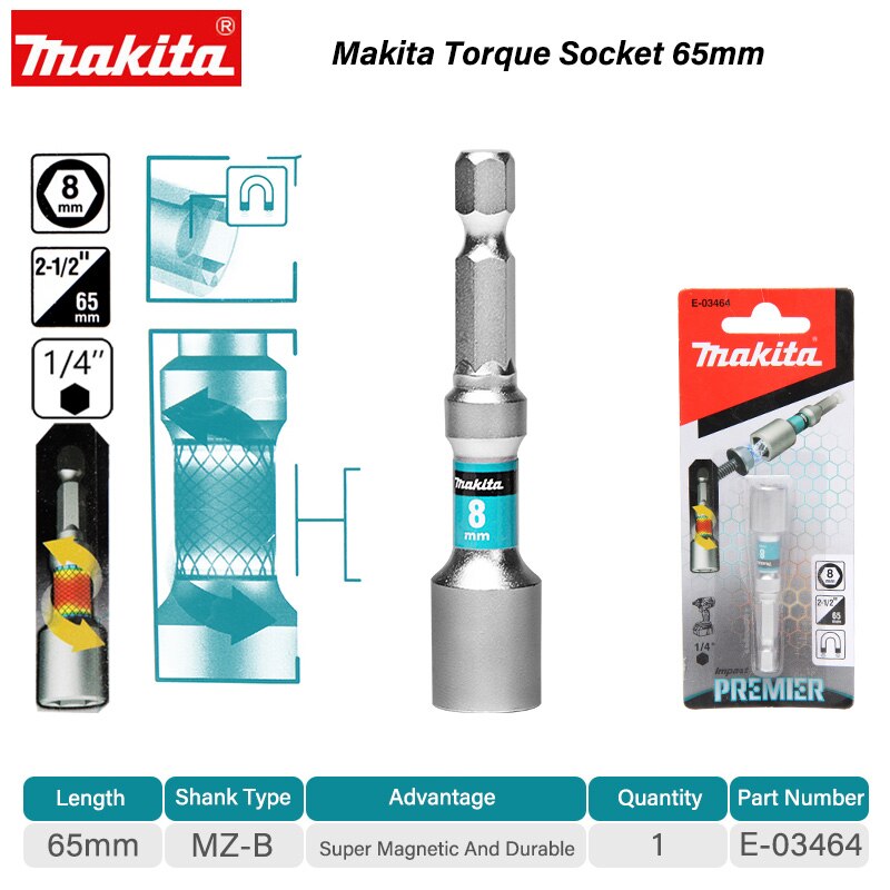 New Genuine Makita E-03464 Impact Premier Torsion Nutsetter, H8-65mm, 2pc