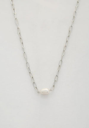 Pearl Bead Oval Link Necklace