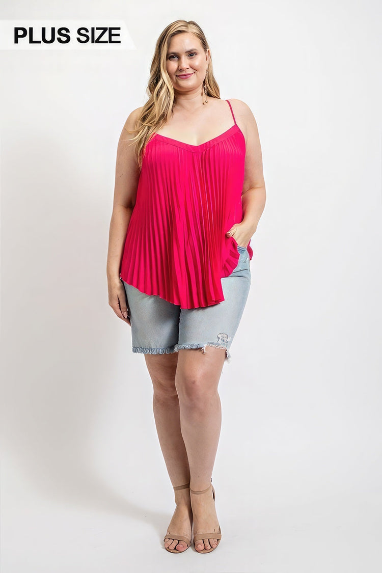 Pleated Tank Top With Adjustable Strap