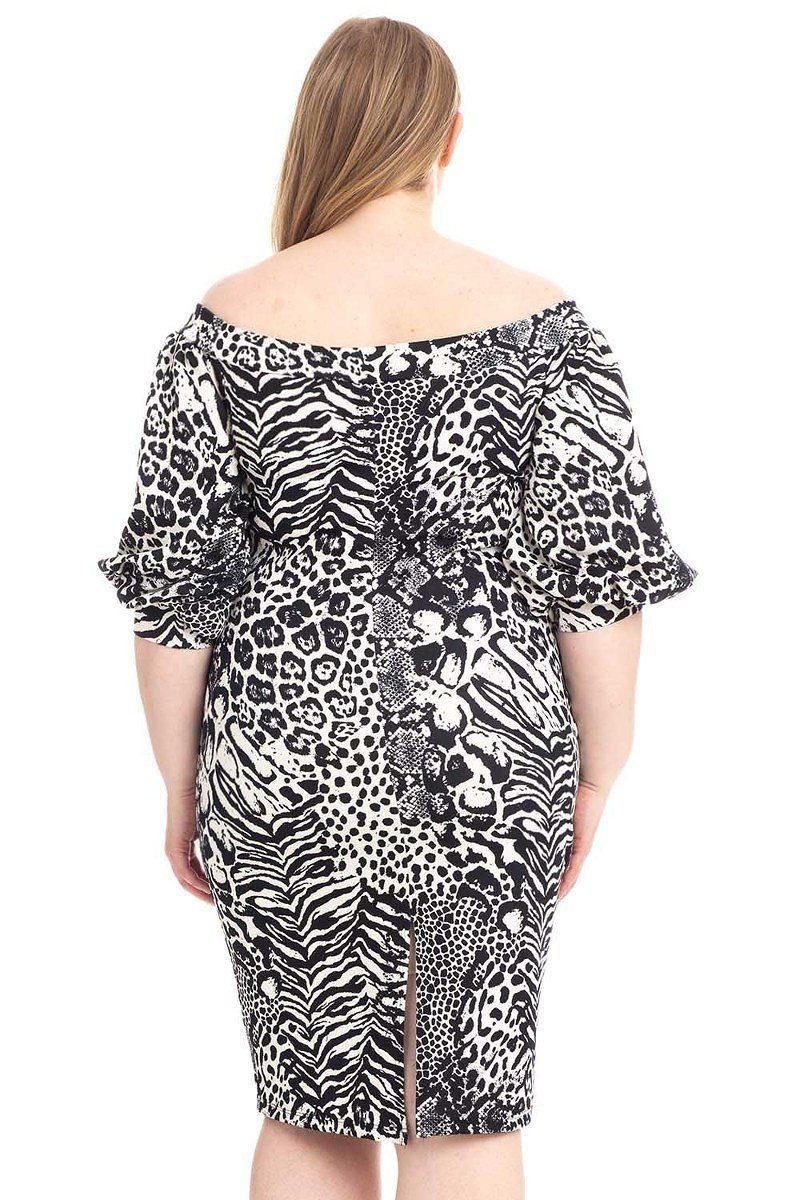 Plus Size Animal Print Crepe Stretch Bodycon Dress