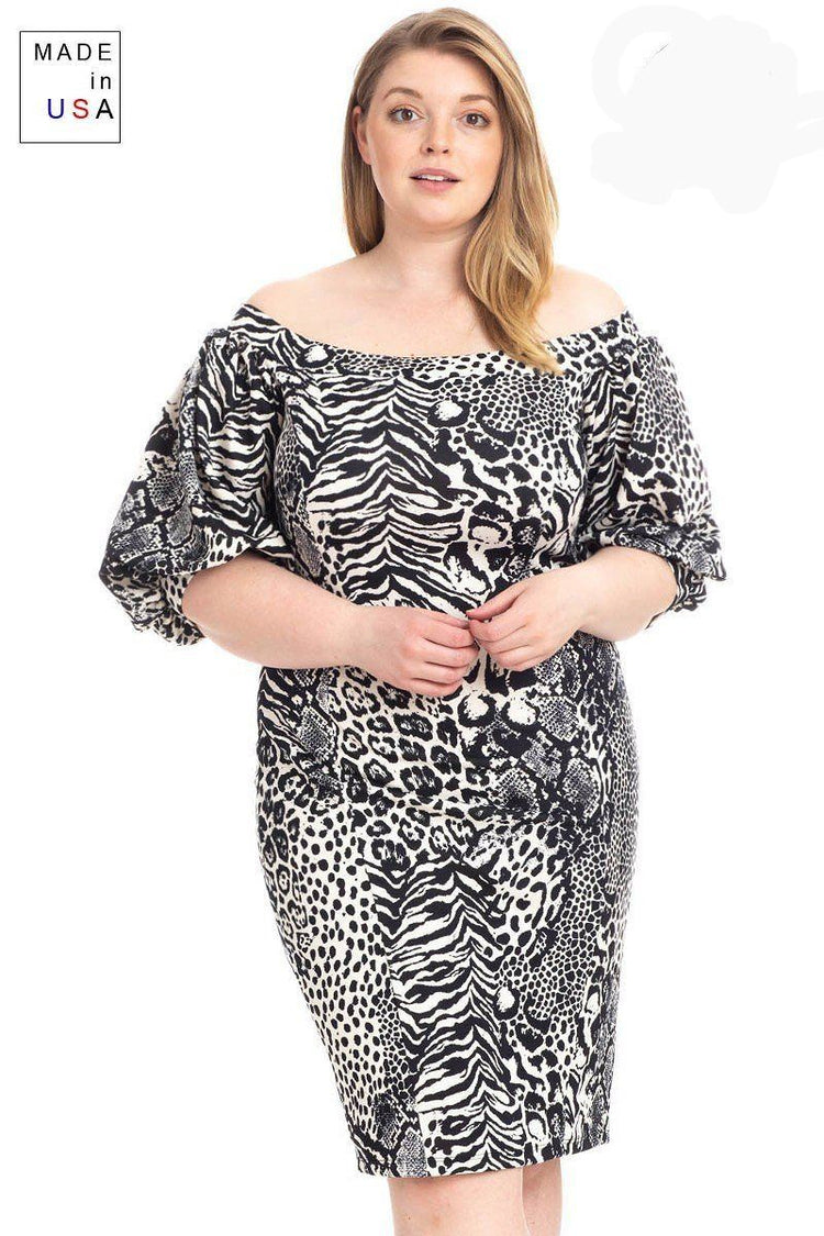 Plus Size Animal Print Crepe Stretch Bodycon Dress