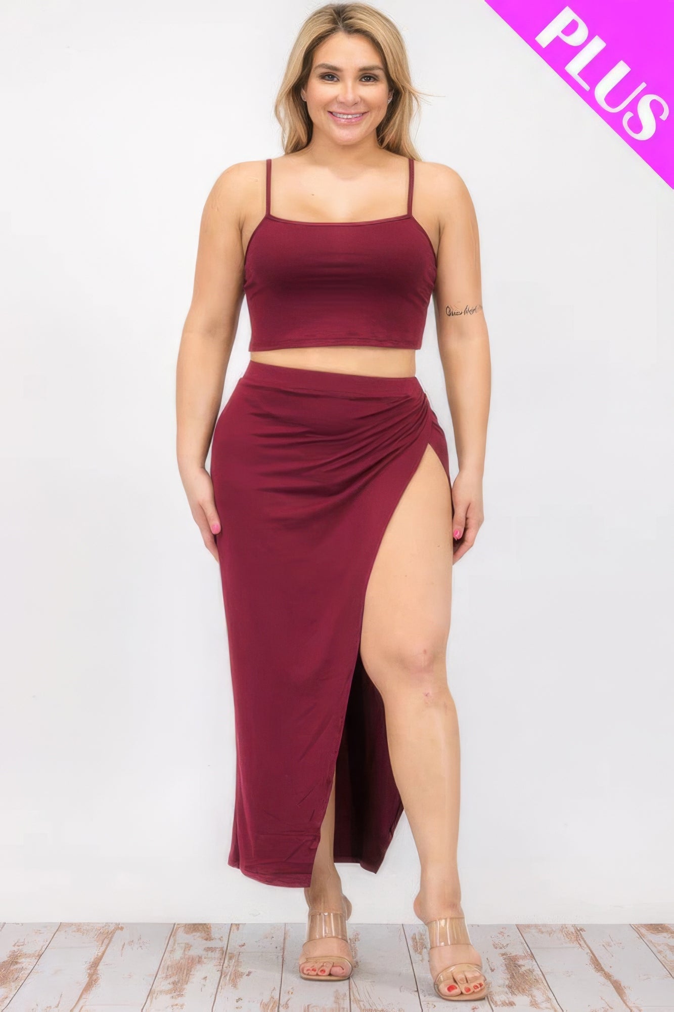 Plus Size Crop Cami & Split Thigh Maxi Skirt Set