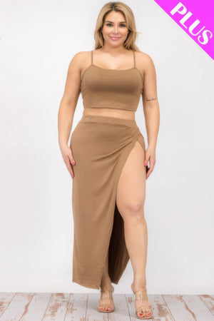 Plus Size Crop Cami & Split Thigh Maxi Skirt Set