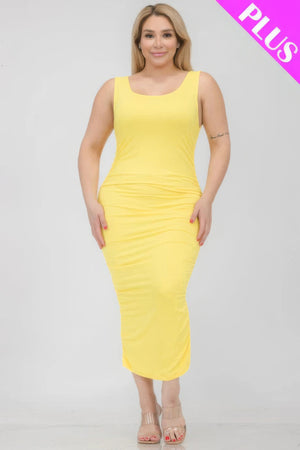 Plus Size Square Neck Ruched Bodycon Midi Dress