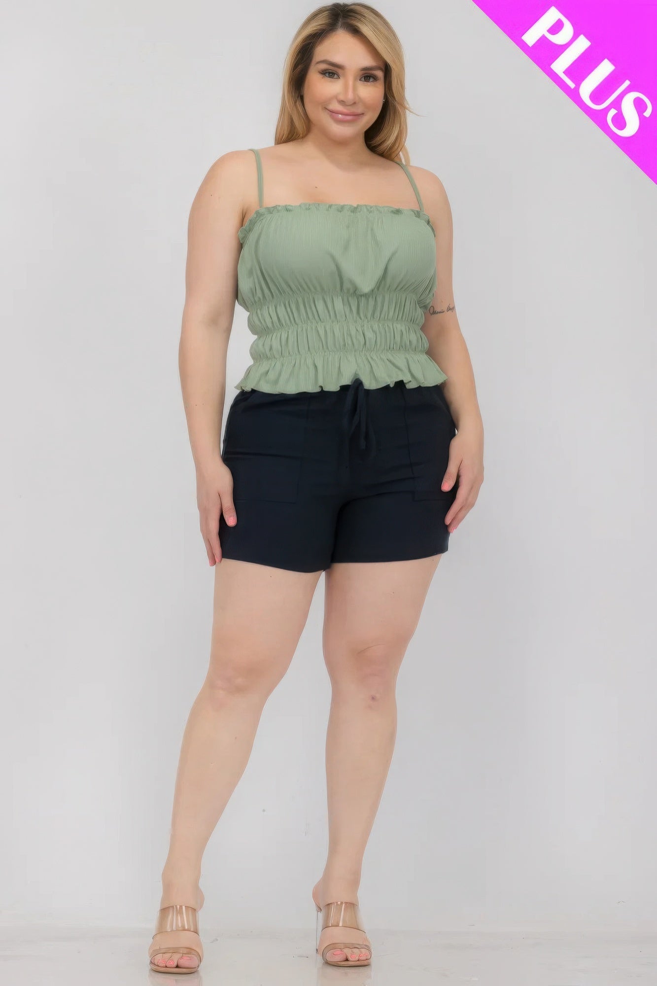 Plus Size Tiered Shirred Body Crop Top