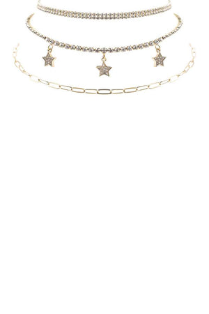 Rhinestone Star Charm 3 Layered Necklace