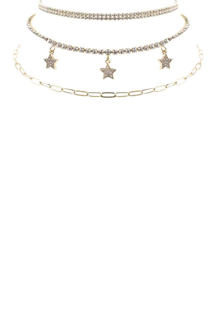 Rhinestone Star Charm 3 Layered Necklace