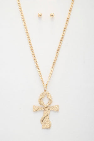 Snake Wrap Cross Pendant Curb Link Necklace