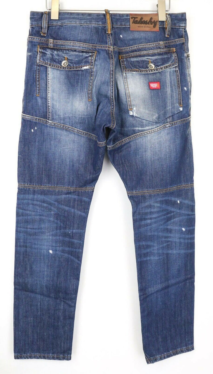 TAKESHY KUROSAWA Men Jeans Distressed Washed Blue Pure Cotton