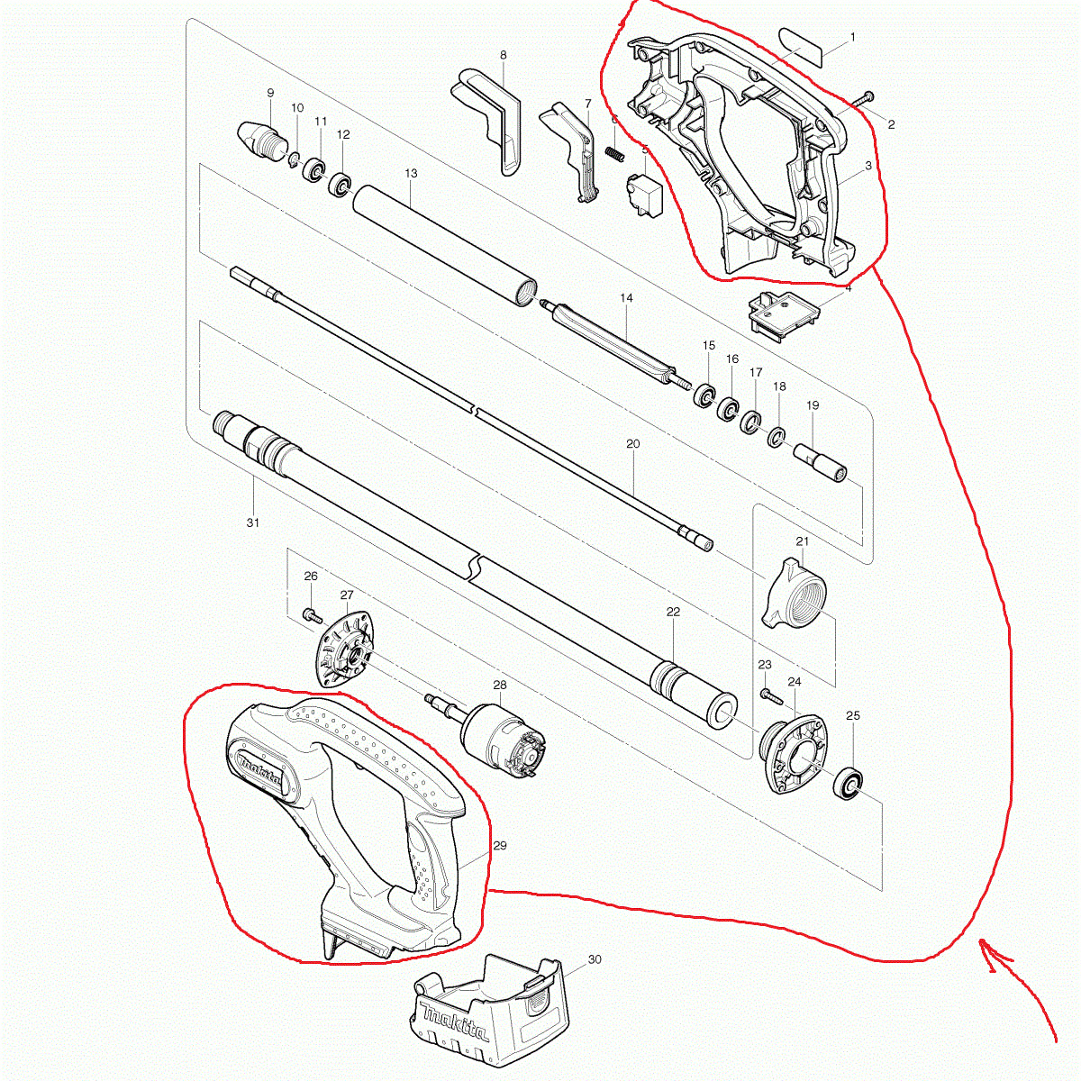 NEUE EURNISCHE MAKITA 187351-9 Gehäuse für BVR350 BVR450 BVR850 TEC. 93889