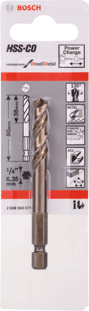 New Genuine Bosch 2608584677 HSS-Co Pilot Drill Bit - 1/4" Hex