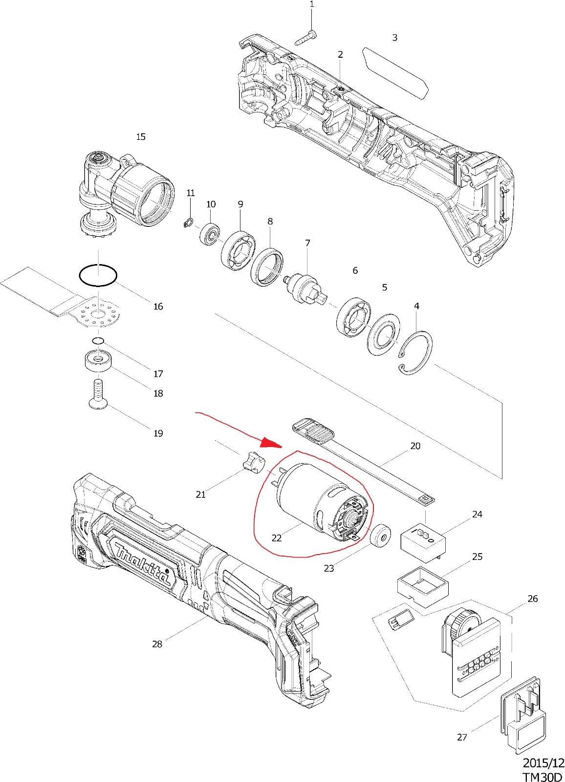 Nieuwe echte Makita 629221-1 motor voor TM30D