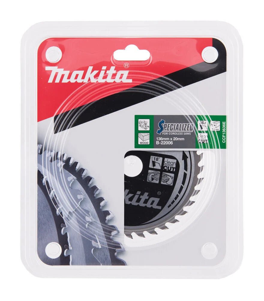 Nouveau authentique Makita B-22006 Blade de scie circulaire HM 136 mm x 20 mm x 1,5 mm 36t 20 °