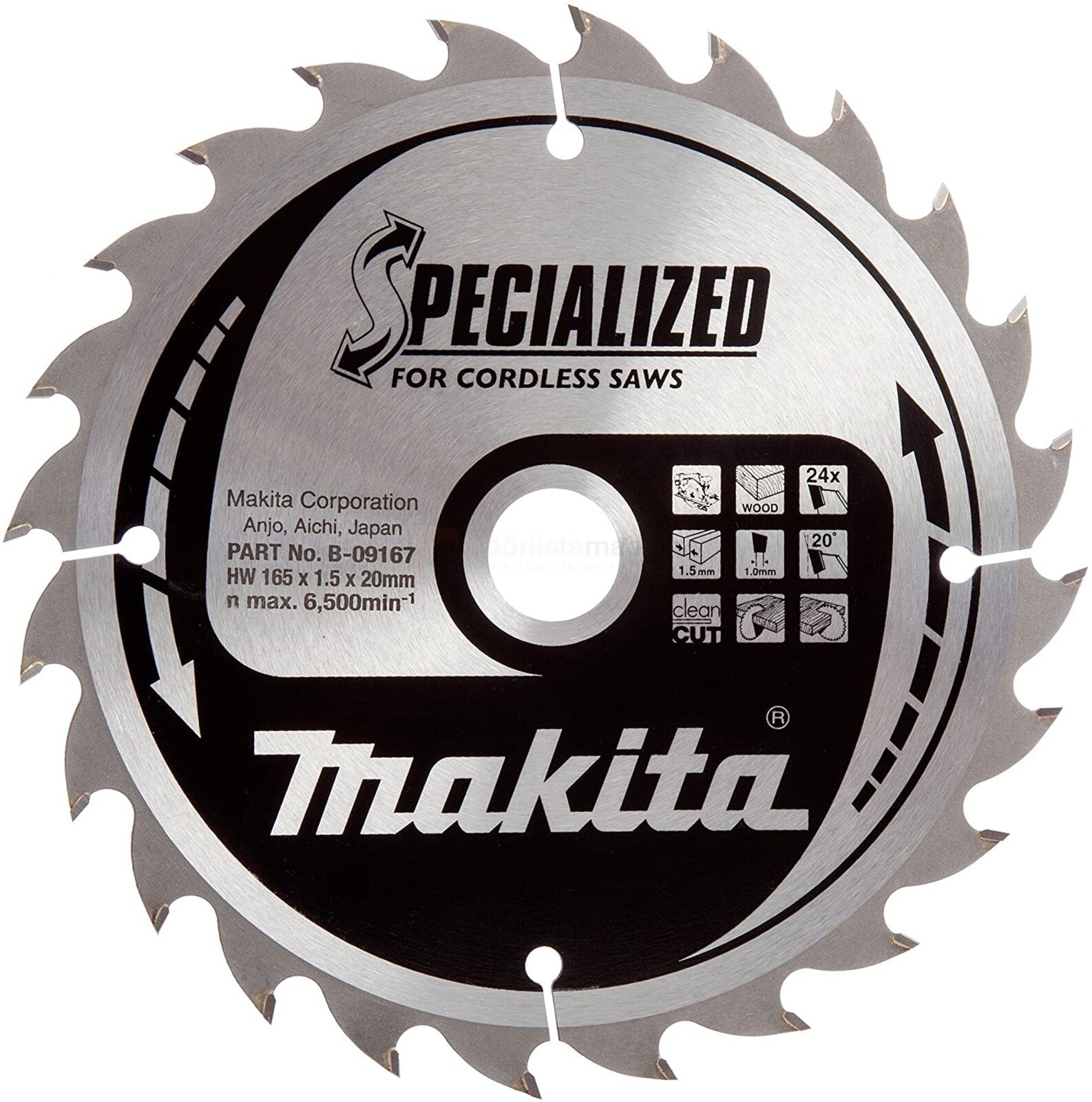 Neue originale Makita B-09167 Kreissägeblatt 165mm x 20mm x 1.5mm 24Z 