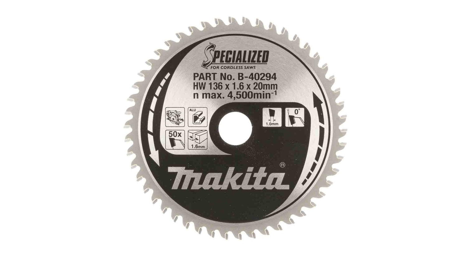 Neue originale Makita B-40294 Kreissägeblatt 136mm x 20mm x 1.6mm 50Z 