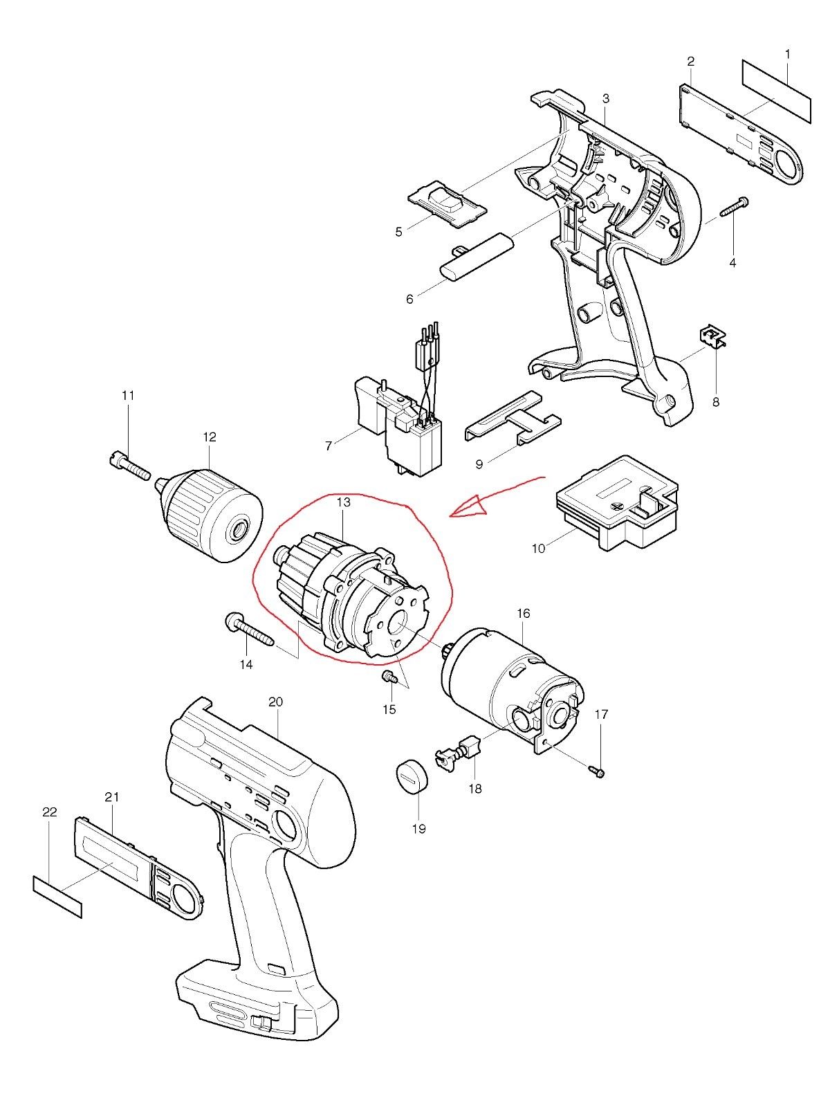 Neue originale Makita 125166-6 Getriebeeinheit für BDF460 